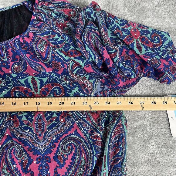 NWT C.D. Daniels Blouse Top Plus Size 2X Bright‎ Colorful Paisley Sequins Artsy - Picture 6 of 9